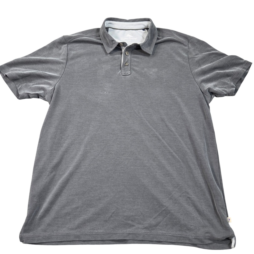 Tommy Bahama Polo Shirt Mens Large Gray Short Sleeve Marlin Logo Tencel Lyocell